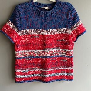 Tory Burch Chunky Knit Cotton Sweater Short Sleeve Top size L